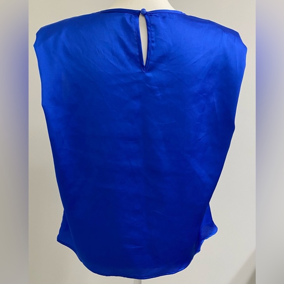 SHEIN Womens S Solid Royal Blue Structured Sleeveless Satin Top Preppy Classic - Picture 6 of 16